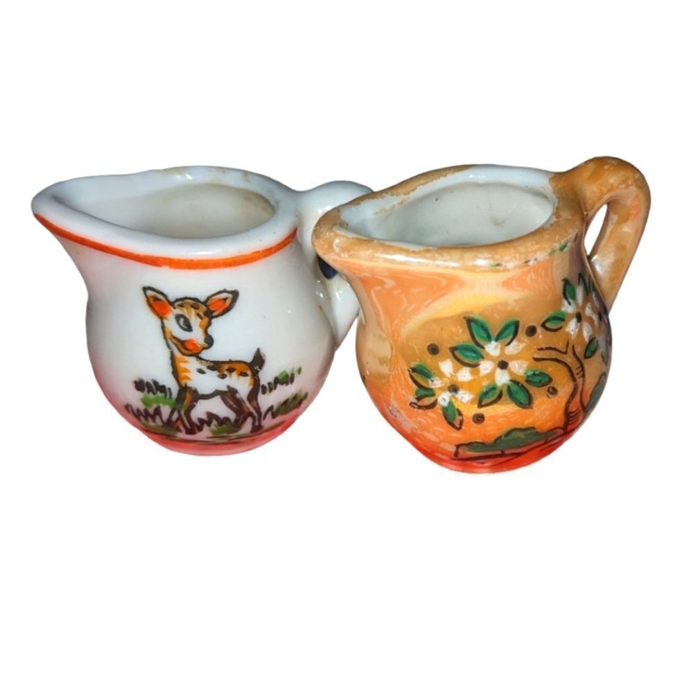 Vintage ceramic deer tree miniature jugs Japan